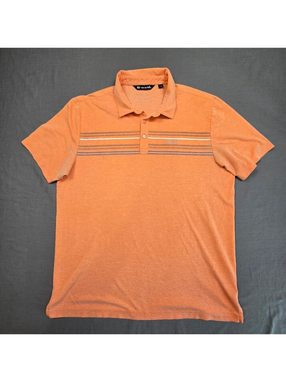 Travis Mathew XL Mens Polo Shirt Orange Striped Pima Cotton Golf Short Sleeve
